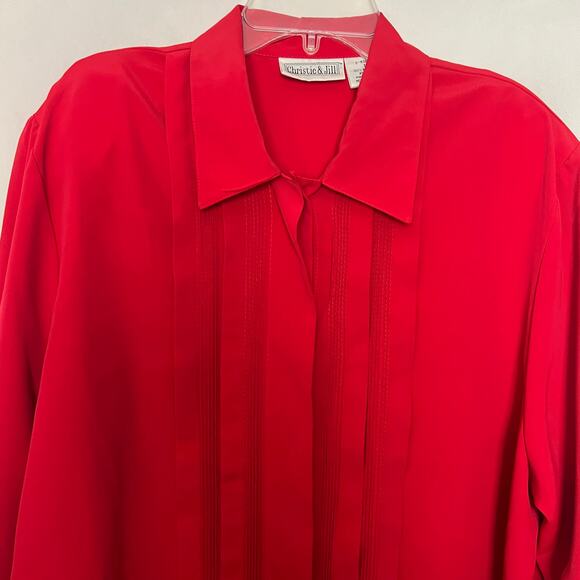 Christie & Jill Vintage Red Button Down Top Size 14 - Picture 3 of 11